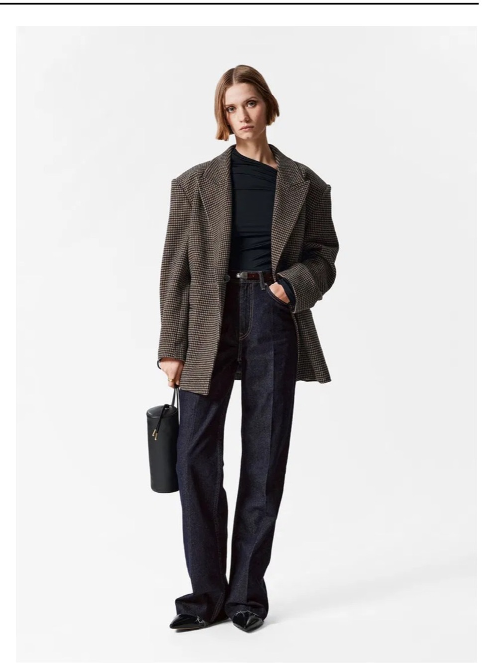 &other stories Belted wool Blazer brown dogtooth - Picture 8 of 16